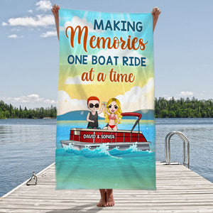 Making Memories One Boat Ride - Personalized Beach Towel - Gifts For Wife, Girlfriend, Pontoon Queen From Husband Fol7-Vd2 - Beach Towel - GoDuckee