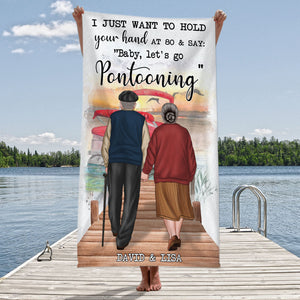 Let's Go Pontooning At 80 - Personalized Beach Towel - Gifts For Couples, Unique Gift For Wife - Beach Towel - GoDuckee