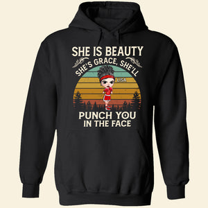Boxer She's Beauty She's Grace She'll Punch You in The Face - Personalized Shirts - Girls' Boxing Gifts - Boxing Girl Doll - Shirts - GoDuckee