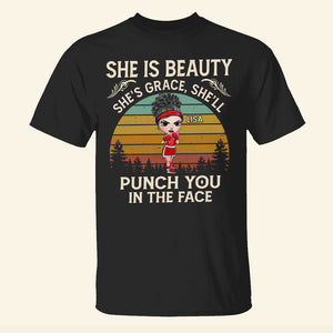 Boxer She's Beauty She's Grace She'll Punch You in The Face - Personalized Shirts - Girls' Boxing Gifts - Boxing Girl Doll - Shirts - GoDuckee
