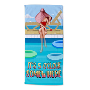 It's Five O'clock Somewhere - Personalized Beach Towel - Gifts For Wife, Girlfriend - Lady - Beach Towel - GoDuckee