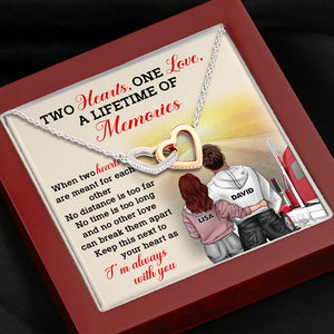 Personalized Trucker Couple - Interlocking Hearts Necklace - Two Hearts One Love, A Lifetime Of Memories Message Card - Jewelry - GoDuckee
