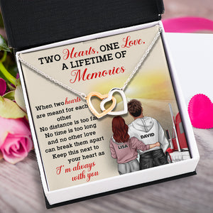 Personalized Trucker Couple - Interlocking Hearts Necklace - Two Hearts One Love, A Lifetime Of Memories Message Card - Jewelry - GoDuckee