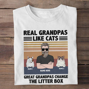 Personalized Gifts For Cat Lovers, Real Grandpa Like Cats, Great Grandpa change the litter box, Custom Shirts - Shirts - GoDuckee
