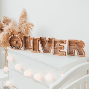Personalized Wooden Letter Piggy Bank - Gifts for Kids - Wood Sign - GoDuckee