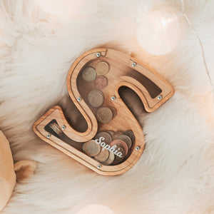 Personalized Wooden Letter Piggy Bank - Gifts for Kids - Wood Sign - GoDuckee