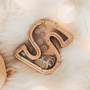 Custom Animal Bank, Wooden Letter Piggy Bank - Gifts for Kids - Wood Sign - GoDuckee