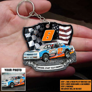 Dirt Track Racing - Custom Car Photo Keychain - Start Your Engines - Keychains - GoDuckee