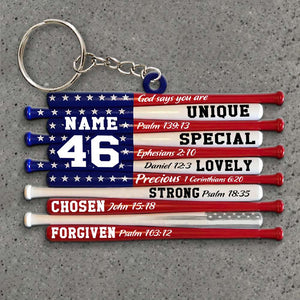 Baseball Bat American Flag Keychain - Custom Name & Number - Keychains - GoDuckee