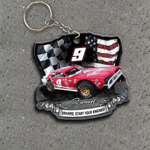 Dirt Track Racing - Custom Car Photo Keychain - Start Your Engines - Keychains - GoDuckee
