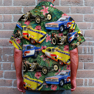 Drag Racing Custom Car Photos with Floral Pattern, Personalized Hawaiian Shirt, Gifts for Drag Racers - Hawaiian Shirts - GoDuckee