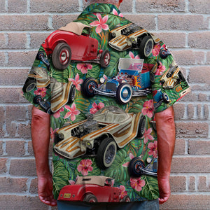Hot Rod Custom Car Photos with Tropical Pattern, Personalized Hawaiian Shirt, Gifts for Hot Rod Lovers - Hawaiian Shirts - GoDuckee