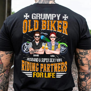 Personalized Biker Shirt - Grumpy Old Biker Husband & Super Sexy Wife - Couple With A Bike - Shirts - GoDuckee