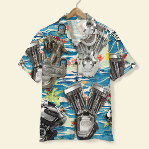 Biker Hawaiian Shirt and Men Beach Shorts, Seamless Motorcycle Engine Pattern - Hawaiian Shirts - GoDuckee