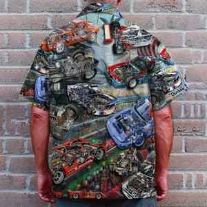 Car Racing Cutaway Hawaiian Shirt and Shorts, Gift For Racing Lovers, race track background - Hawaiian Shirts - GoDuckee