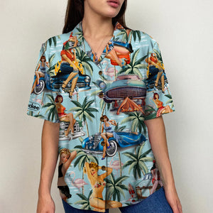 Classic Car Pinup Girl Shirt and Beach Shorts - Gift For Car Lovers - Hawaiian Shirts - GoDuckee