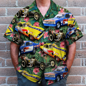 Drag Racing Custom Car Photos with Floral Pattern, Personalized Hawaiian Shirt, Gifts for Drag Racers - Hawaiian Shirts - GoDuckee