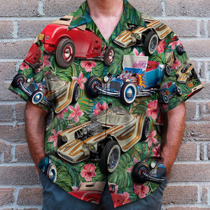 Hot Rod Custom Car Photos with Tropical Pattern, Personalized Hawaiian Shirt, Gifts for Hot Rod Lovers - Hawaiian Shirts - GoDuckee