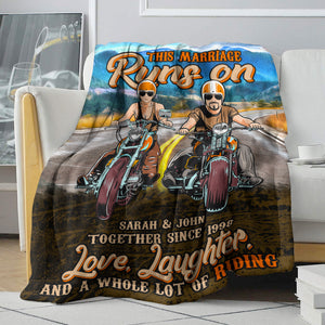 Personalized Biker Couple Blanket - This Marriage Runs On Love Laughter And a Whole Lot Of Riding - Blanket - GoDuckee