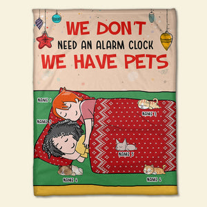 Personalized Cartoon Sleeping Couple & Cat Breeds Blanket - We Don't Need An Alarm Clock - Blanket - GoDuckee