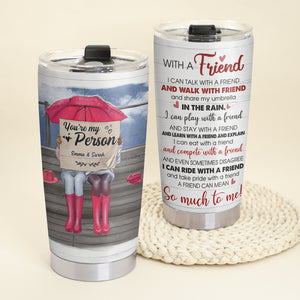 Personalized Bestie Tumbler Cup - A Friend Can Mean So Much To Me - Bestie Sitting Together - Tumbler Cup - GoDuckee