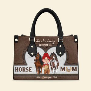 Kinda Busy Being A Horse Mom - Personalized Leather Bag - Leather Bag - GoDuckee
