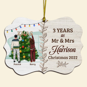 Christmas Couples Anniversary Year, Couple Medallion Wood Ornament Christmas - Ornament - GoDuckee
