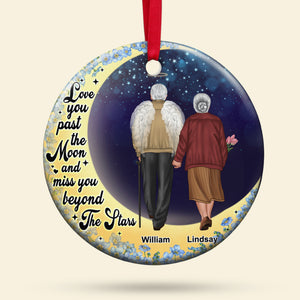 Love You Past The Moon And Miss You Beyond The Stars, Old Couple Heaven Ceramic Circle Ornament - Ornament - GoDuckee