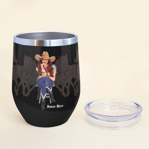 Personalized Sitting Cowgirl Wine Tumbler - Challenge Me Dare Me Or Even Defy Me - Wine Tumbler - GoDuckee