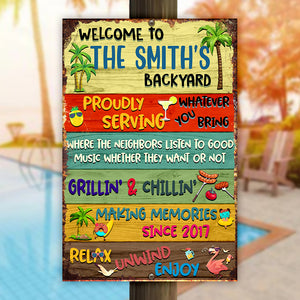 Personalized Family Backyard Metal Sign Gift For Family - Metal Wall Art - GoDuckee