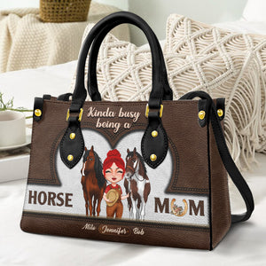 Kinda Busy Being A Horse Mom - Personalized Leather Bag - Leather Bag - GoDuckee
