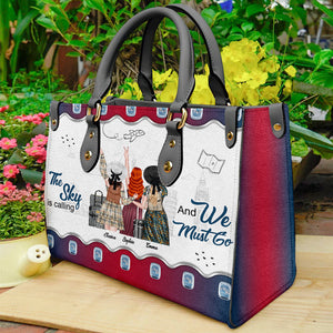 Travel Friends The Sky Is Calling And We Must Go - Personalized Leather Bag - Leather Bag - GoDuckee