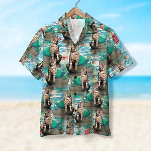 Mermaid Cat Sitting on Rock Island - Custom Photo Hawaiian Shirt, Aloha Shirt - Hawaiian Shirts - GoDuckee