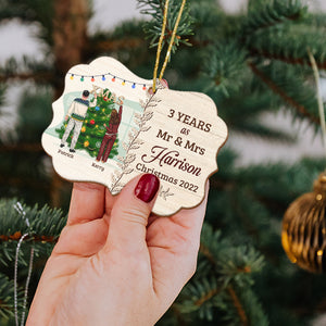 Christmas Couples Anniversary Year, Couple Medallion Wood Ornament Christmas - Ornament - GoDuckee