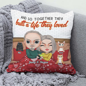 And So Together They Built A Life They Loved, Couple Anniversary And Cats Pillow - Pillow - GoDuckee