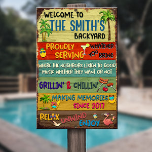 Personalized Family Backyard Metal Sign Gift For Family - Metal Wall Art - GoDuckee