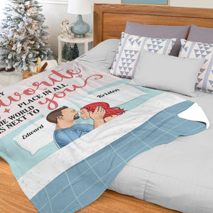 My Favorite Place In All The World Is Next To You, Couple Sleeping Blanket Gift Valentine's Day - Blanket - GoDuckee