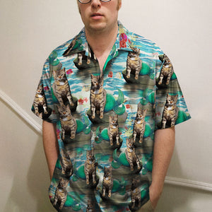 Mermaid Cat Sitting on Rock Island - Custom Photo Hawaiian Shirt, Aloha Shirt - Hawaiian Shirts - GoDuckee