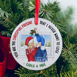 You Are The Christmas Present Couple Personalized Ceramic Circle Ornament - Ornament - GoDuckee