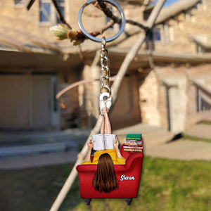 Girl Reading Book On Sofa Custom Book Titles, Personalized Keychain - Keychains - GoDuckee