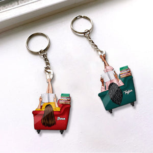 Girl Reading Book On Sofa Custom Book Titles, Personalized Keychain - Keychains - GoDuckee