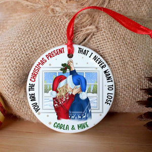 You Are The Christmas Present Couple Personalized Ceramic Circle Ornament - Ornament - GoDuckee