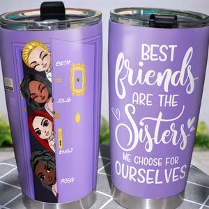Personalized Friends Sisters Tumbler Cup - We Choose for Ourselves - Girls Peeking At Door - Tumbler Cup - GoDuckee