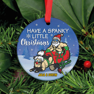 Couple Santa Ceramic Circle Ornament, Personalized Christmas Gift, Have A Little Christmas - Ornament - GoDuckee