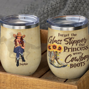 Personalized Sitting Cowgirl Wine Tumbler - Forget The Glass Slipper - Wine Tumbler - GoDuckee