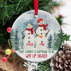 Couple Snowman Ceramic Circle Ornament, Personalized Christmas Gift, Wanna Kiss My Carrot - Ornament - GoDuckee