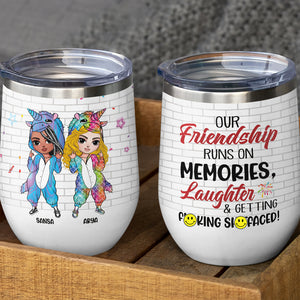 Personalized Unicorn Sister Dolls Wine Tumbler - Friendship Runs On Memories - Wine Tumbler - GoDuckee
