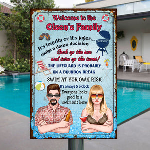 Family Pool Rules Welcome To The - Personalized Metal Sign - Metal Wall Art - GoDuckee