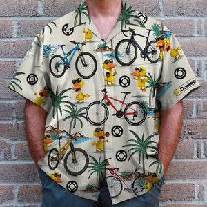 Cycling Duck Hawaiian Shirt - Bicycle & Duck Pattern - Hawaiian Shirts - GoDuckee