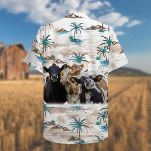 Farmer Hawaiian Shirt - Home Is Where My Cows Are - Palm Tree Pattern - Hawaiian Shirts - GoDuckee